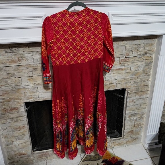 Anarkali Kurta - Pink Printed Indian Dress Ethnic Wear -‎ Kurta Women size XS - Picture 11 of 14